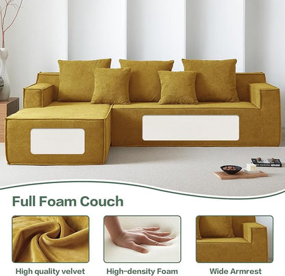 Boneless Couch for Living Room, 101" Modular Sectional Sofa Couches, L-Shape Sofa with Deep Seat, Comfy Cloud Sofa Velvet Fabric, No Assembly Required