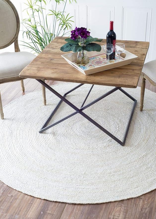 nuLOOM 10 Square Rigo Jute Hand Woven Area Rug, Off White, Solid Farmhouse Design, Natural Fiber, For Bedroom, Living Room, Dining Room, Hallway, Office, Kitchen, Entryway