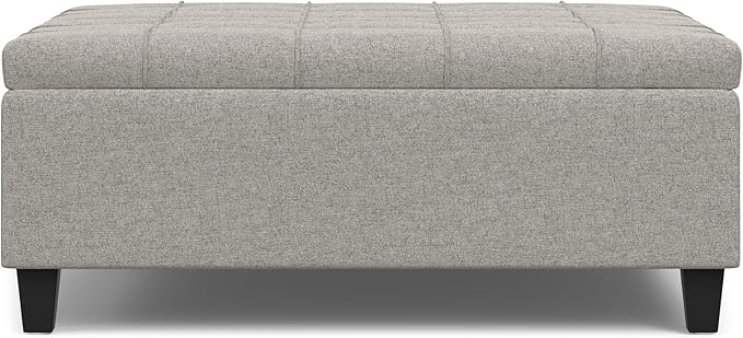 SIMPLIHOME Harrison 40 inch Wide Transitional Square Large Coffee Table Storage Ottoman in Cloud Grey , Assembled, For the Living Room and Bedroom