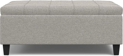 SIMPLIHOME Harrison 40 inch Wide Transitional Square Large Coffee Table Storage Ottoman in Cloud Grey , Assembled, For the Living Room and Bedroom