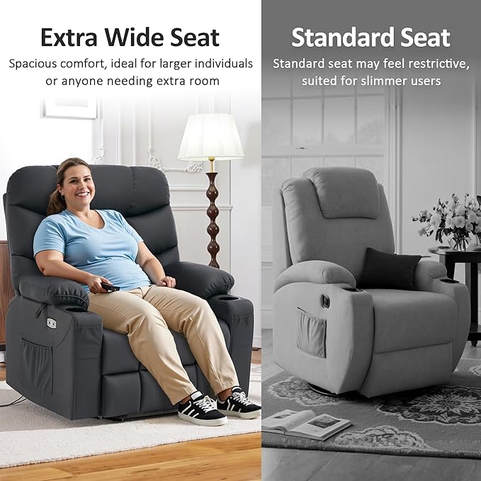 MCombo Oversized Power Lift Recliner Chair with Extended Footrest for Elderly People, Faux Leather R7289 (Black, Oversize)