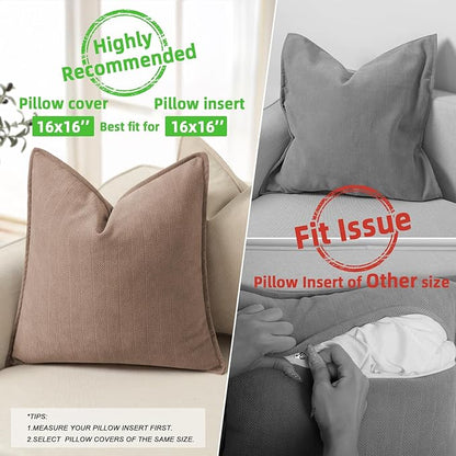 ZWJD Khaki Pillow Covers 16x16 Set of 2 Chenille Throw Pillow Covers with Elegant Design Soft and Luxurious Decorative Throw Pillows for Couch, Bed, and Home Decor
