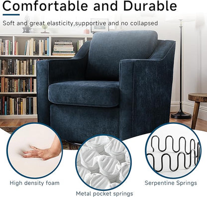 Pia Ricco 2-Pack Plush Oversized Chenille Fabric Swivel Accent Chairs with Removable Covers, Living Room Reception Bundle Set,Grey Blue