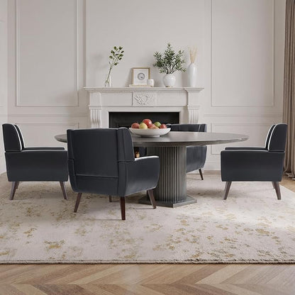 Faux Leather Accent Chairs Set of 4, Mid-Century Modern Upholstered Armchair, Comfy Living Room Chairs Reading Chairs with Button Tufted Back & Solid Wood Legs for Bedroom, Office, Black