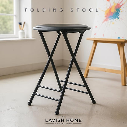 Folding Stool - Backless 24-Inch Stool with 225lb Capacity for Kitchen or Rec Room - Portable Indoor Counter Bar Stools by Lavish Home (Black)