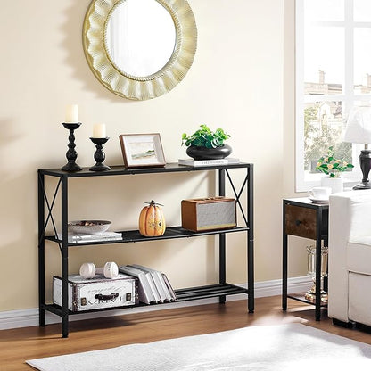 Hoctieon Industrial Console Table, 3 Tier Entryway Table, Hallway Table, Narrow Sofa Table with Shelves, Entrance Table for Entryway, Living Room, Foyer, Hallway, Office, Grey