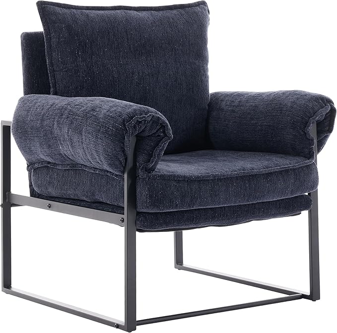 Xifan Modern Comfy Reclining Chair with 6 Angle Adjustable Backrest, Upholstered Accent Chair Fabric Living Room Lounge Chair for Reading Room - Dark Blue, 1PC