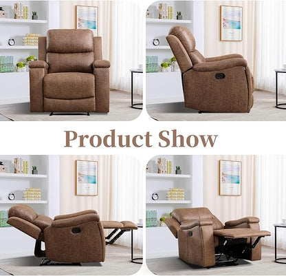 EBELLO Recliner Chair, Single Overstuffed Sofa Recliner, Breathable Faux Leather Manual Reclining Chairs with Hidden Cup Holder, Arm and Back for Adults, Living Room, Bedroom, Light Brown