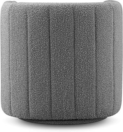 CHERS Rivet Mid-Century Modern Swivel Armchair, Bouclé Fabric Channel-Tufted Accent Chair, 360-Degree Rotating Lounge Chair with Ergonomic Design for Living Room, Bedroom, Home Theater, Gray