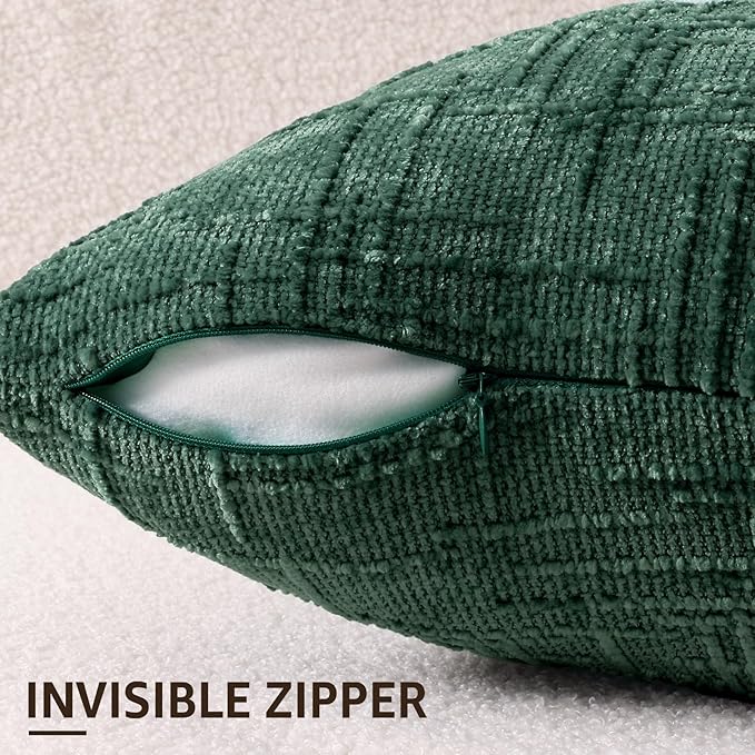 decorUhome Christmas Green Chenille Throw Pillow Covers 26x26 Set of 2 Thick Textured Slubby Couch Pillow Covers Farmhouse Accent Modern Neutral Decorative Pillow Cases for Bed Sofa Living Room