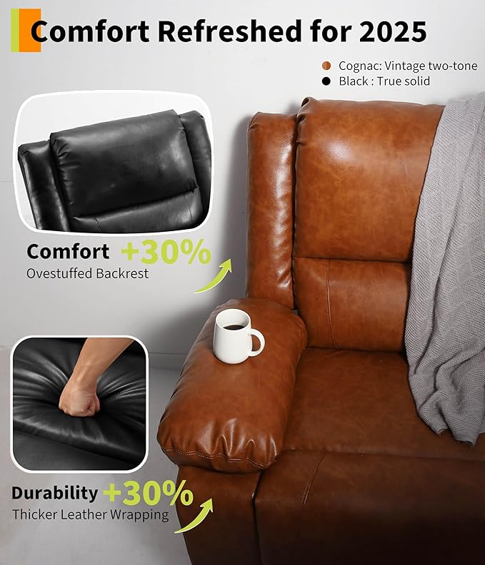 GarveeHome Power Lift Recliner Chair - Heat and Massage, PU Leather, Adjustable Back and Legs, Electric Lift Chair Designed for The Elderly and People with Mobility impaired