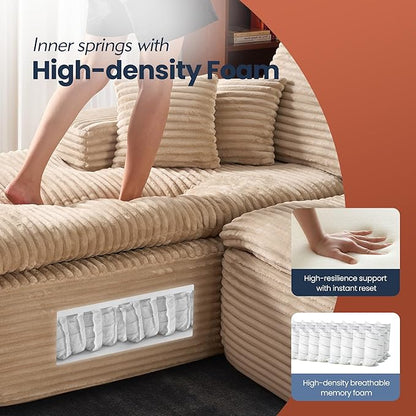 106" Oversized Couch Sofa, L Shape Couches for Living Room, No Assembly Required Plush Velvet Sectional Sofas with Left Facing Chaise for Home Apartment