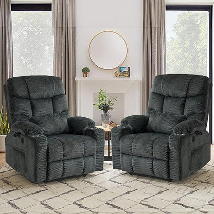 ABCASA Oversized Dual Motor Lay Flat Power Lift Recliner Chair Set of 2 for Elderly with Massage and Heat, Textile Large Recliner Chair, Lift Chairs Recliner with Lumbar Pillow, Cup Holder, Grey