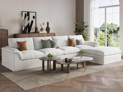 EASE MOOSE Oversized Cloud Couch Sectional Sofa, L-Shaped Large Modular Couch for Living Room, Minimalist Boneless Convertible Couches with Ottoman, 5-Seat Deep Sofas for Bedroom, Chenille (White)