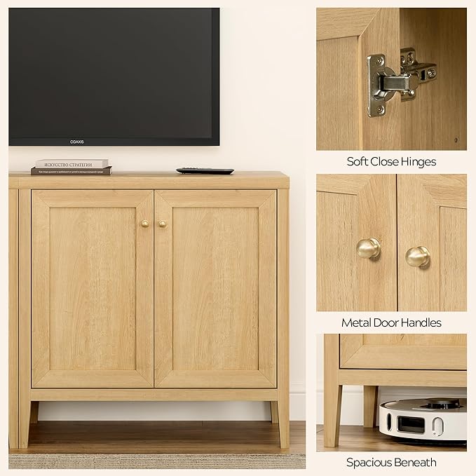 Sideboard Buffet Cabinets Set of 3 with Adjusable Shelves, Farmhouse Storage Cabinet, Credenza, Accent Cabinet, Kitchen Coffee Bar Console Table for Living Dining Room, Natural Oak