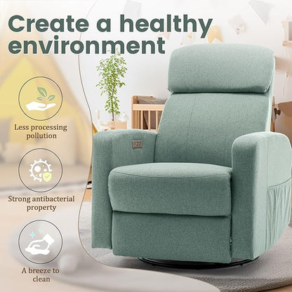 Power Swivel Recliner Chairs for Adults, Electric Glider Rocking Chair Nursery, Glider Recliner Nursery Chair with Classified Side Pocket, Nursery Rocking Chairs with USB and Type-C Ports