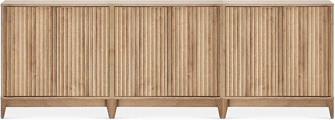 mopio Brooklyn Storage Cabinet, Modern Farmhouse Entryway Accent Cabinet, Buffet Sideboard, Credenza, Wood Modular Cabinet with Doors & Shelf, Fluted Panel (Oak Wave Fluted Cabinet, Set of 3)