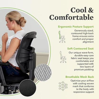 HON Prominent Mesh Ergonomic Office Chair with Adjustable Arms, Back Support, 360° Swivel Task Chair for Computers, Desk, Home Office, ASynchro-Tilt Recline, Black