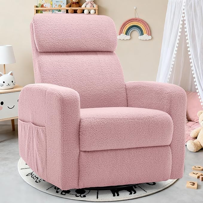 Power Swivel Recliner Chairs for Adults, Electric Glider Rocking Chair Nursery, Glider Recliner Nursery Chair with Classified Side Pocket, Nursery Rocking Chairs with USB and Type-C Ports