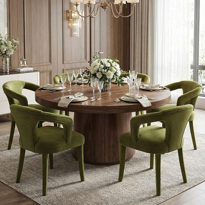 Olive-Green Velvet Dining Chairs Set of 2, Modern Solid Wood Kitchen Chairs, All-Over Fabric Upholstered Side Chairs for Kitchen/Dining Room/Living Room/Restaurant