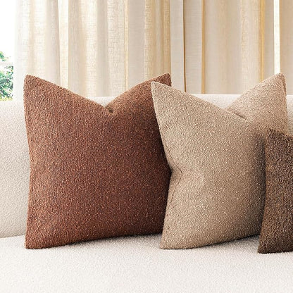Foindtower Pack of 2 Textured Boucle Throw Pillow Covers Accent Solid Pillow Cases Cozy Soft Decorative Couch Cushion Case for Chair Sofa Bedroom Living Room Home Decor 18x18 Inch Red Taupe