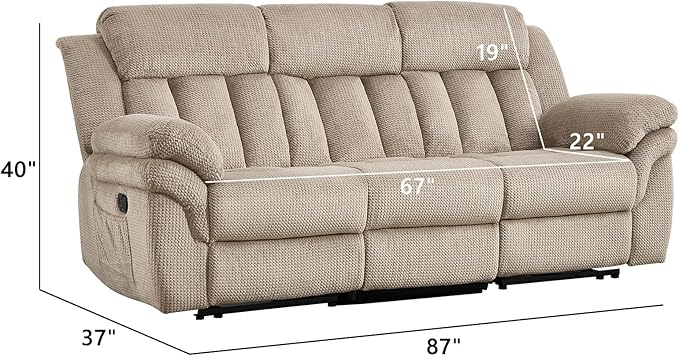 CANMOV Recliner Sofa Set, Manual Reclining Sofa with Overstuffed Armrest for Living Room,Bedroom Furniture,Office,3 Seat Light Brown