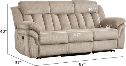 CANMOV Recliner Sofa Set, Manual Reclining Sofa with Overstuffed Armrest for Living Room,Bedroom Furniture,Office,3 Seat Light Brown
