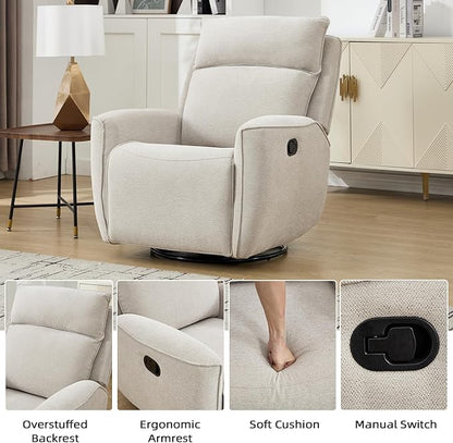INZOY Nursing Rocking Chair Recliner, Swivel Rocker Recliner, Swivel Glider Rocking Recliners with Soft Backrest, Chenille Fabric Manual Reclining Sofa for Living Room Bedroom Apartment, Beige