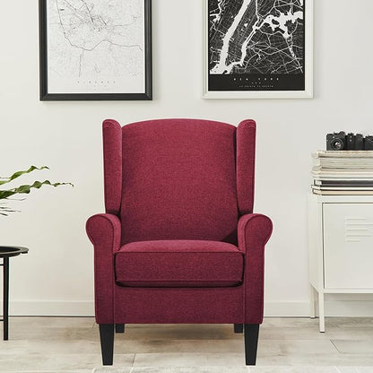Dark Red Accent Chairs, Bedroom Burgundy Reading Chairs in Fabric, Elegant English Sidechair with Wing Back, Classic Modern Living Room Armchairs Sillas para Sala