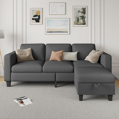 Sectional Sofa Couches for Living Room - 78''Convertible Modular Three-Seater L-Shaped Pet-Friendly Couch,Washable Sofa Cover-Bench Storage, Suitable for Small Living Room, Apartment,Office-Dark Gray