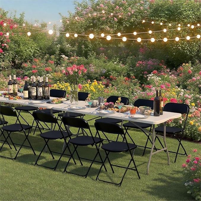 100 Pack Plastic Black Folding Chairs, Portable Stackable Commercial Party Folding Chairs with Steel Frame 350lbs for Home Office Outdoor Indoor Office Wedding Party Event