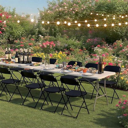 100 Pack Plastic Black Folding Chairs, Portable Stackable Commercial Party Folding Chairs with Steel Frame 350lbs for Home Office Outdoor Indoor Office Wedding Party Event