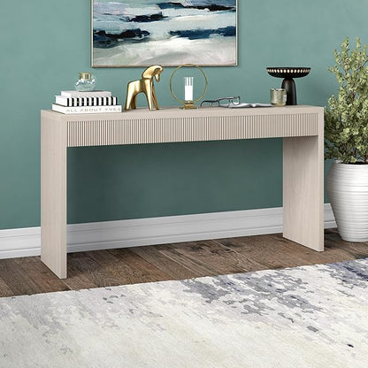 Henn&Hart 55'' Wooden Rectangular Fluted Console Table Entryway Table, Sofa Table for Entryway, Living Room, Couch, Hallway, or Office, Alder White