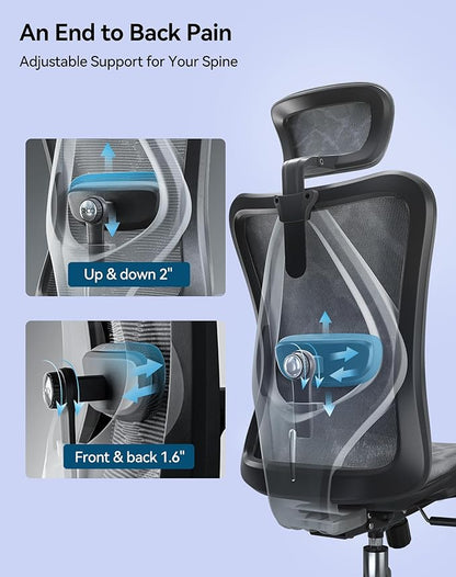 SIHOO M57 Ergonomic Office Chair with 3 Way Armrests Lumbar Support and Adjustable Headrest High Back Tilt Function Grey