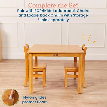 ECR4Kids 30in Square Hardwood Table with 22in Legs, Kids Furniture, Honey