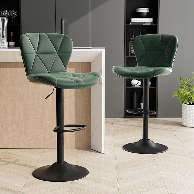 Bar Stools Set of 1,Adjustable Swivel Barstools, Faux Leather Bar Chairs,Upholstered Counter Height with High Backrest for Kitchen Island, Green