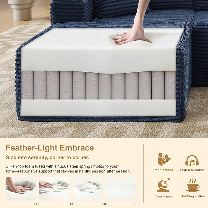 105" Sectional Couches for Living Room Cloud Couch Sofa with L-Shape Upholstered Boneless Couchs Modern Modular Sectional Couch with Chaise (Blue, 105''W Left Facing Chaise)