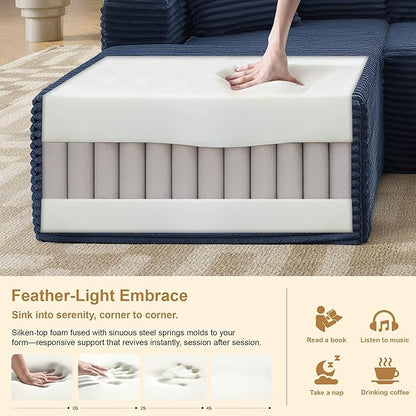 105" Sectional Couches for Living Room Cloud Couch Sofa with L-Shape Upholstered Boneless Couchs Modern Modular Sectional Couch with Chaise (Blue, 105''W Left Facing Chaise)