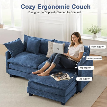 Cloud Chenille L-Shaped Sofa with Ottoman, 77" Space Saving Sectional Loveseat with Chaise, for Small Spaces, Easy Assembly, 1YR Warranty