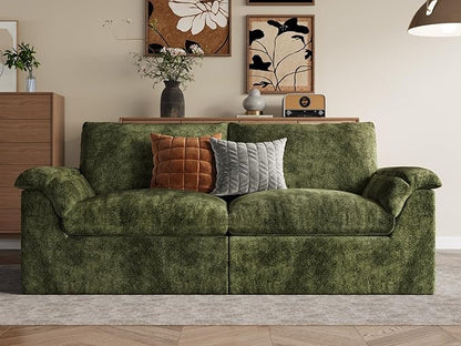 EASE MOOSE Oversized Boneless Couch for Living Room, Sectional Cloud Sofa, Modular Cloud Couch Loveseat, 2-Seater Deep Seat Sofas with Pillow for Bedroom Apartment, No Assembly, Chenille (Green)