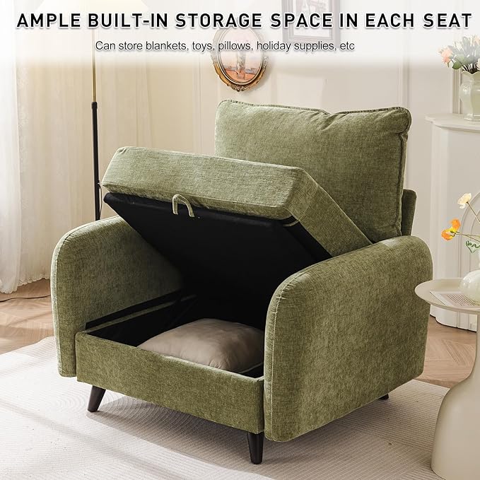 Oversized Accent Chair Set of 2,All Seats Storage,Comfy Armchair,24.5'' Deep Seat,Upholstered Living Room Chairs,Reading Chair for Bedroom,Office,Chenille,Green