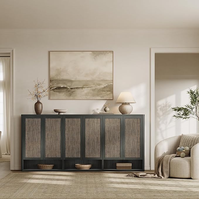 SICOTAS Rattan Shoe Storage Cabinet - Modular Shoe Cabinets with Door Tall Large Shoe Cabinet Storage for Entryway - 96.8" Wide Modular Cabinet for Hallway, Living Room