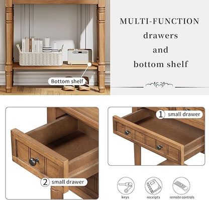 Knocbel Slim Antique Entry Console Table with 3 Drawers & Bottom Open Shelf, Solid Wood Narrow Sofa Couch Table for Entryway Hallway Living Room 23.7" W x 13" D x 31.4" H Natural