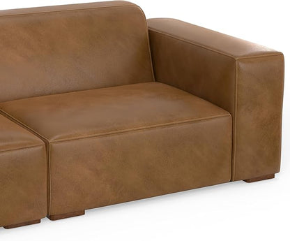 SIMPLIHOME Rex Left-Facing Modular Sectional Sofa in Full-Grain Genuine Leather, Caramel Brown, 122-inches Wide, Handcrafted Modern-Style 4-Seater L-Shaped Leather Couch with Left Chaise