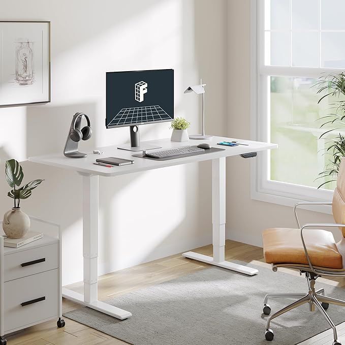 FLEXISPOT E6 MAX Dual Motor 60x24 Inch 3-Stage Heavy Duty Standing Desk, 330lbs Weight Capacity, Height Adjustable Desk w/Cable Management & Wheels (Seamless White Desktop + White Frame)