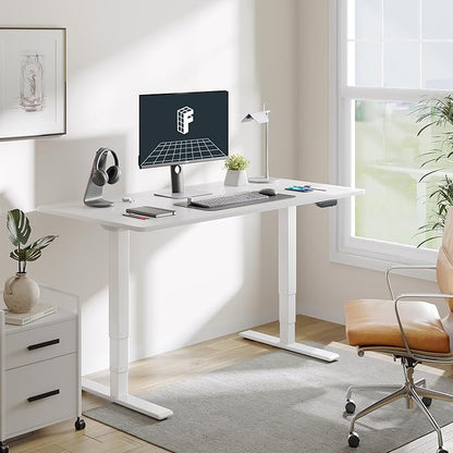 FLEXISPOT E6 MAX Dual Motor 3-Stage 48x30 Inch Heavy Duty Standing Desk, 330lbs Weight Capacity, Height Adjustable Desk w/Cable Management & Wheels (Seamless White Desktop + White Frame)
