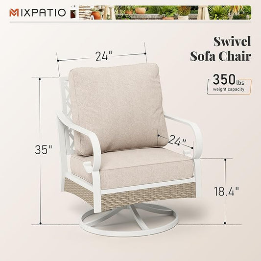 Outdoor Patio Swivel Sofa Chairs Set of 2 Steel Frame Porch Furniture with Deep Seating and 5.5" Cushions for Lawn Backyard Deck, Beige