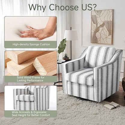 UIXE Swivel Accent Chair, Fabric Upholstered Arm Chair for Living Room, Modern Club Armchair Comfy Single Sofa Bedroom Reading Seat with Lumbar Pillow - Stripe Gray