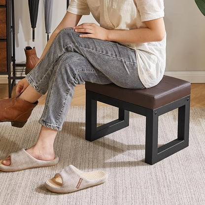 IBUYKE 16 Inch Small Foot Stool Ottoman, Rectangle PU Faux Leather Foot Rest with Padded Seat and Metal Legs, Modern Ottoman Foot Rest for Living Room Bedroom Entryway Couch, Deep Coffee WBD026K
