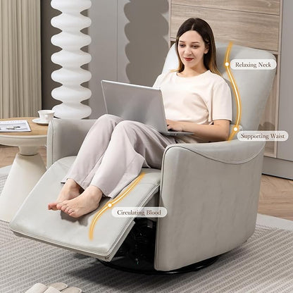 Power Swivel Recliner Chair, Faux Leather Glider Electric Rocking Chair for Adults. Nursery Rocker Single Sofa Chair with Lumbar Support for Living Room. Dual-Port Charging: Type-C&USB, Grey